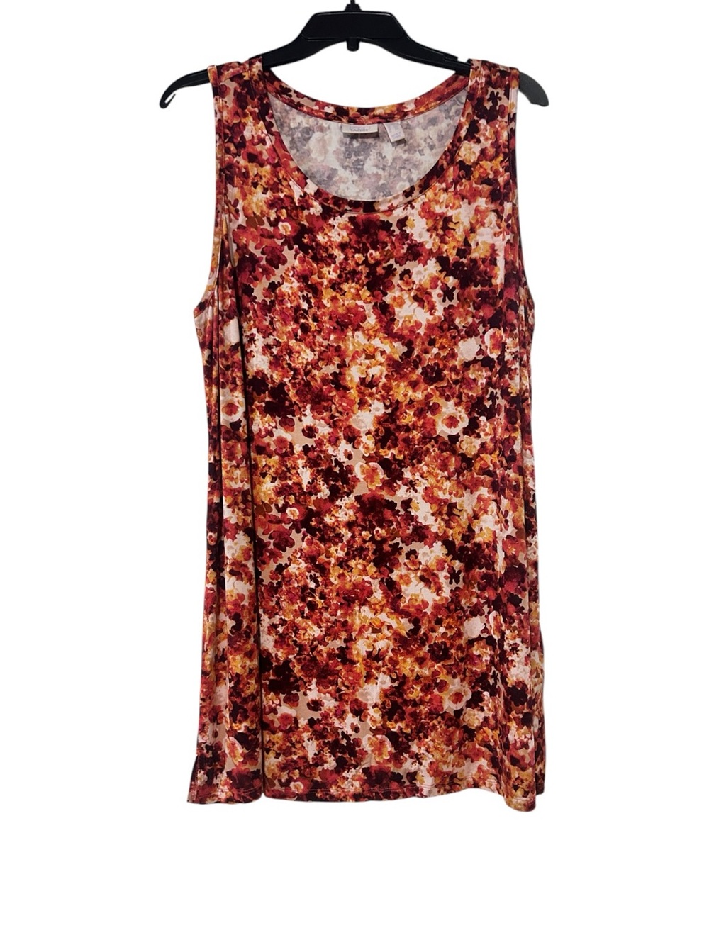 LOGO by Lori Goldstein Floral Scoop Neck Tank in Rust and Burgundy
